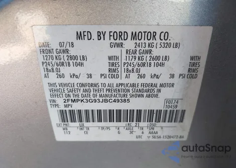 2018 Ford Edge Se из США, поврежденный, VIN 2FMPK3G93JBC49385